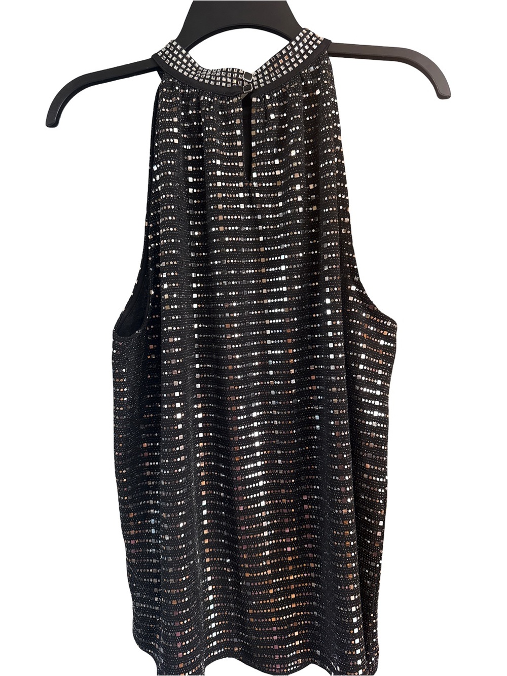 Black Sequin Halter Blouse with Embellished Neckline